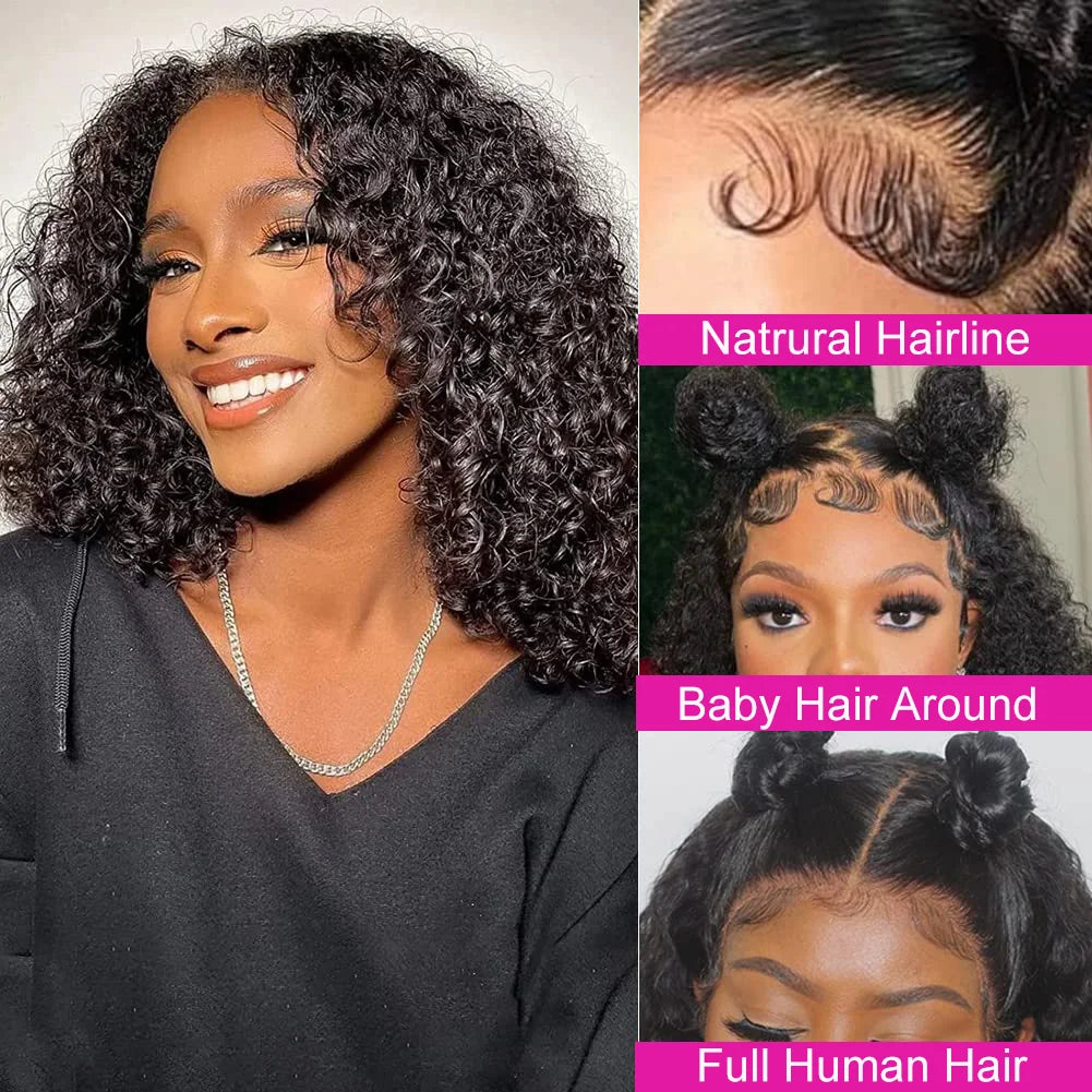 Brazilian Deep Water Wave Curly Short Bob 13x4 Lace Frontal Human Hair 200% HD Transparent Lace Front 4x4 Closure Wig For Women