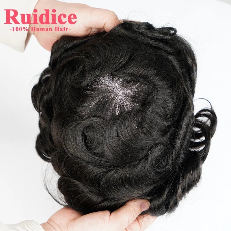 Toupee for Men European Human Hair Swiss Lace Front Natural Hairpieces 0.08 mm Thin Skin PU Full Head Men Replacement Wig 8x10