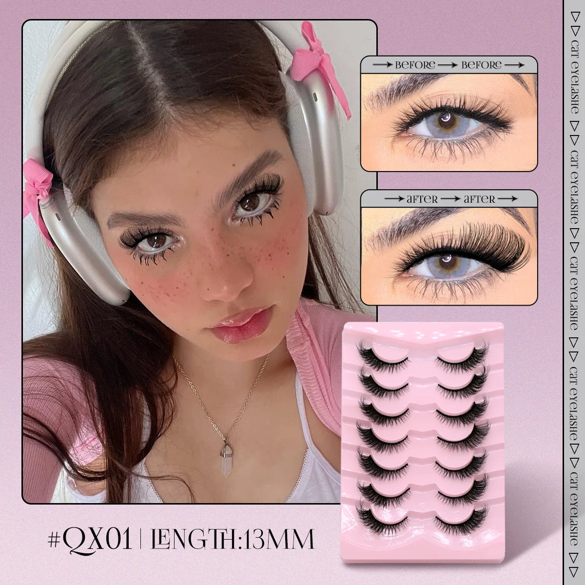 Cat Eye Lashes: Faux Mink, Soft Natural Long Strips.