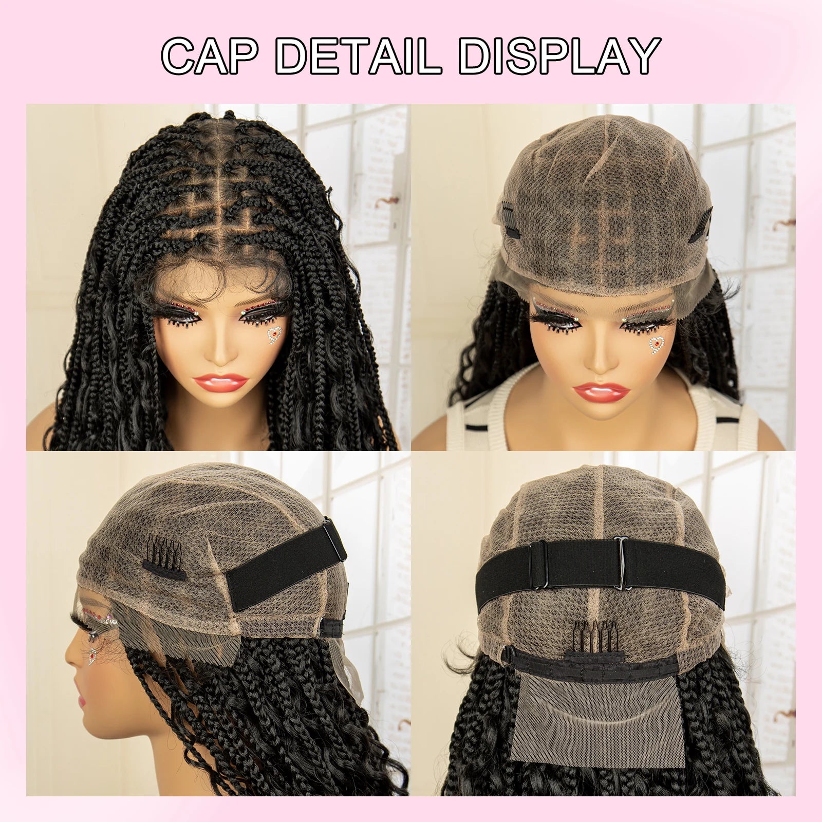 32 Inch Long Curly Braided Wigs Box Braiding Wig with Baby Hair Full Lace Frontal Wig Curly Wig with Braids for Women Daily Use