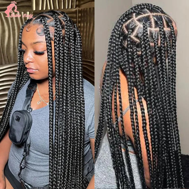 Synthetic Full Lace Wigs Jumbo Box Braids Wig Lace Front Wig Knotless Braids Wig Black Women Long 36“ Cornrows Box Braided Wigs