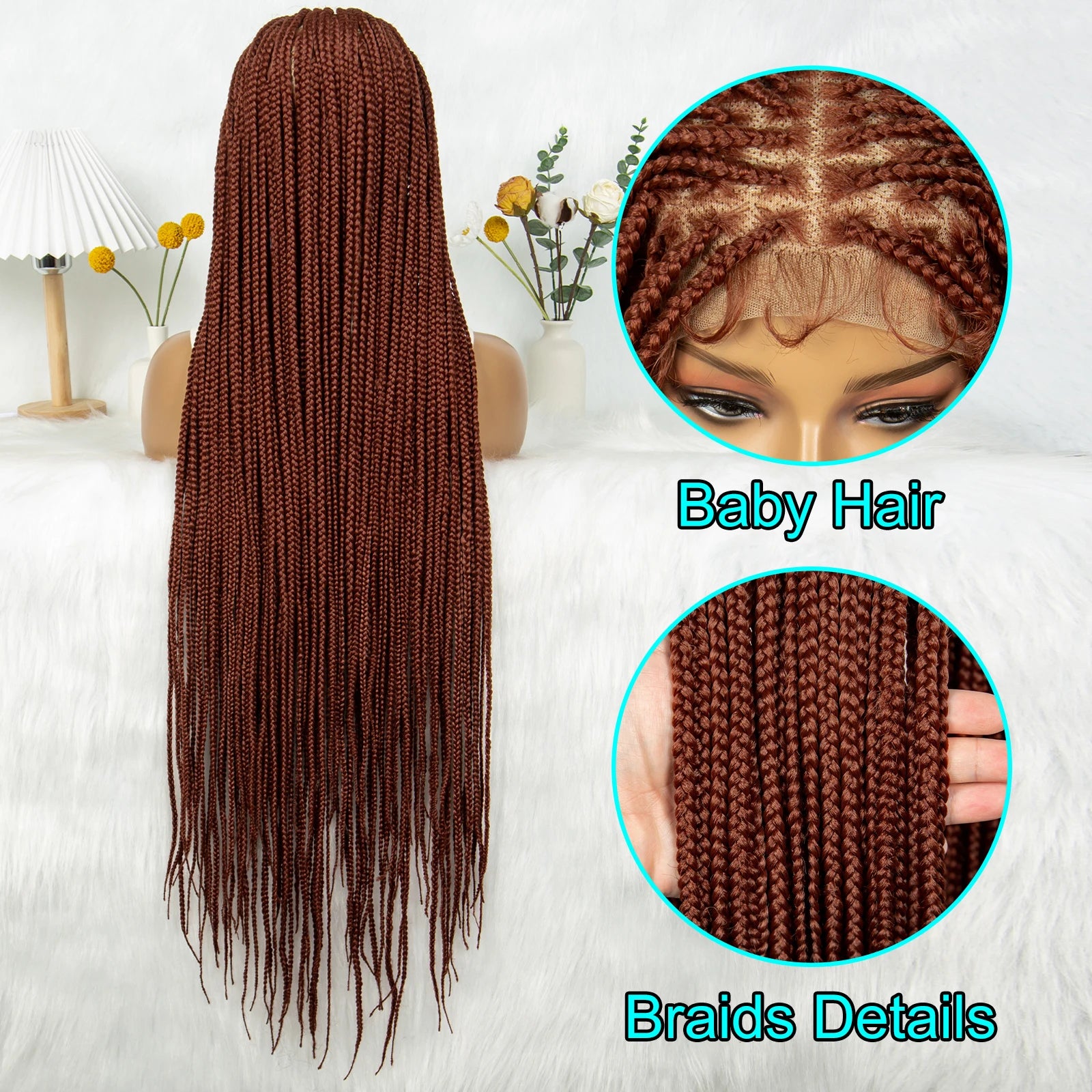 Synthetic Transparent HD Knotless Full Lace Braided Wigs For Black Women Crochet Braid Braiding Hair