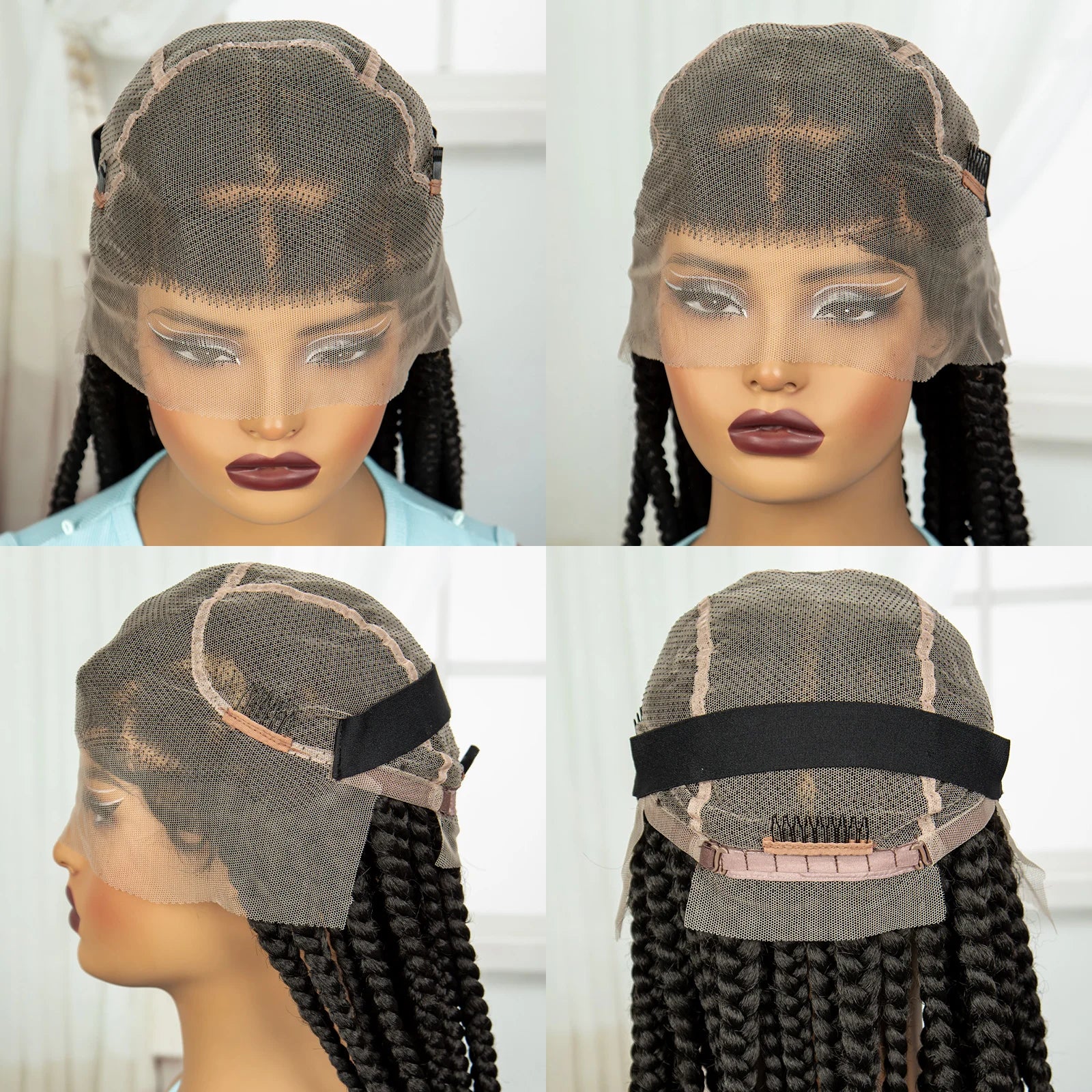 36inch Purple Knotless Box Braided Wigs Synthetic Transparent Full Lace Braids Wig For  Women Braided Lace Wig with Baby Hair