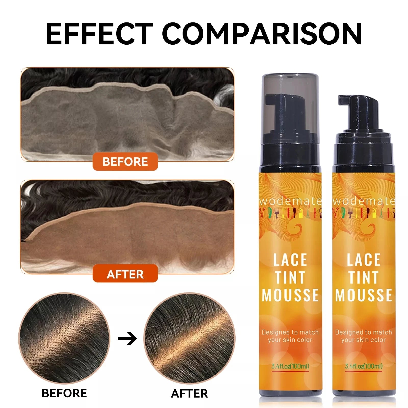 Waterproof Melting Spray for Front Lace Wigs, Lace Tint Mousse, Hair Dyes, Installation Kit Set.