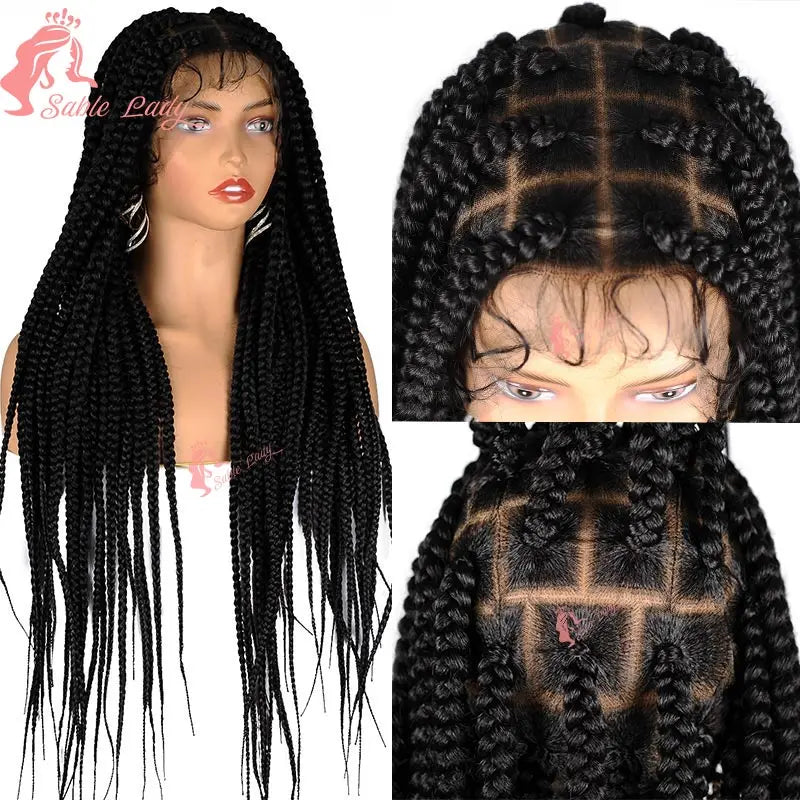 Synthetic Full Lace Wigs Jumbo Box Braids Wig Lace Front Wig Knotless Braids Wig Black Women Long 36“ Cornrows Box Braided Wigs