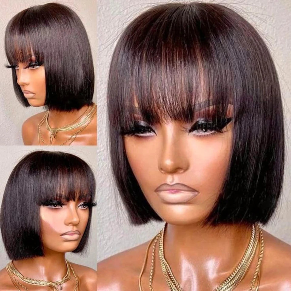 Remy Brazilian Hair Wig: Straight Bob with Bangs