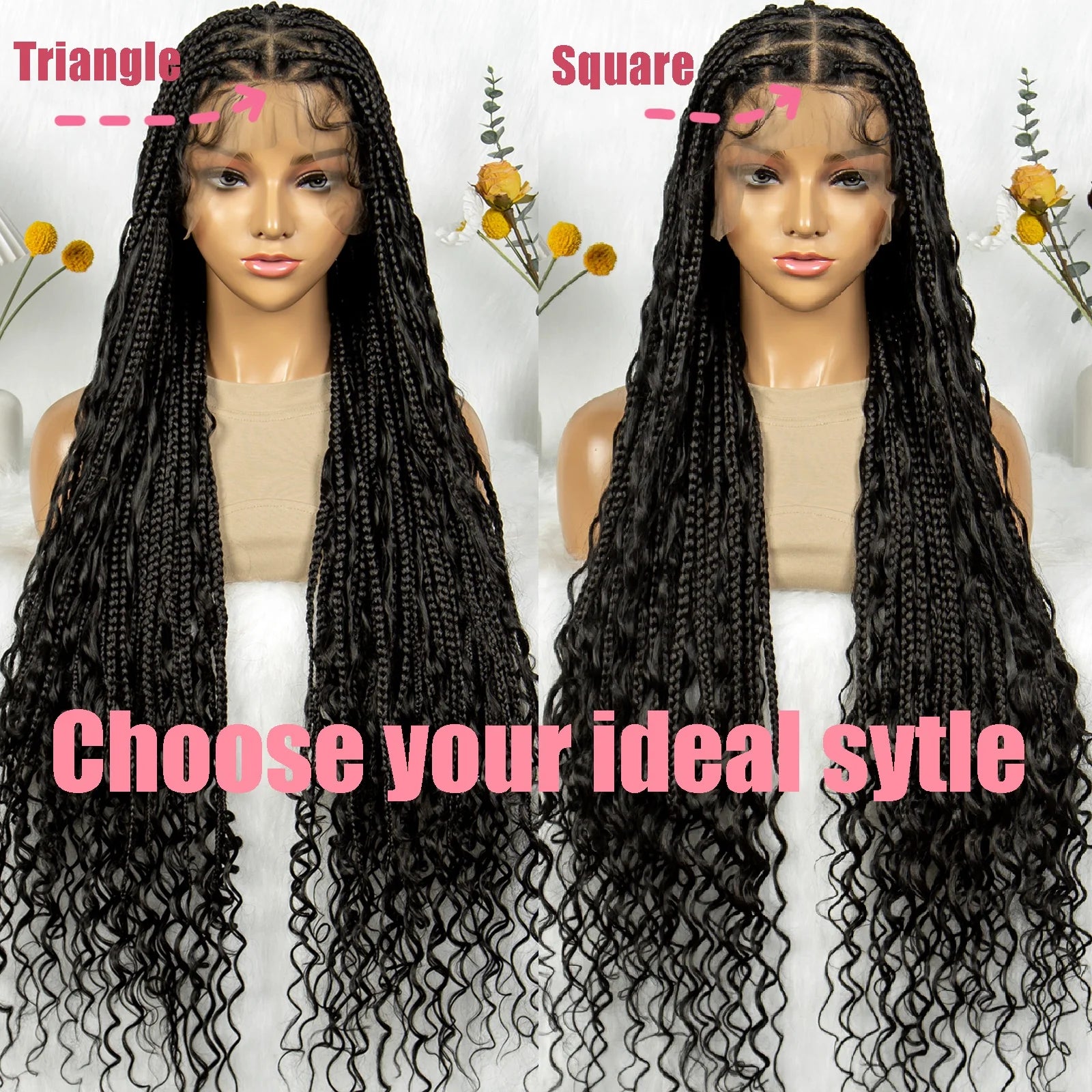 KIMA Synthetic Boho Braided Wigs Full Lace Knotless Bohemian Box Braids Wig Full Lace Goddess Locs Wigs with Curly Ends