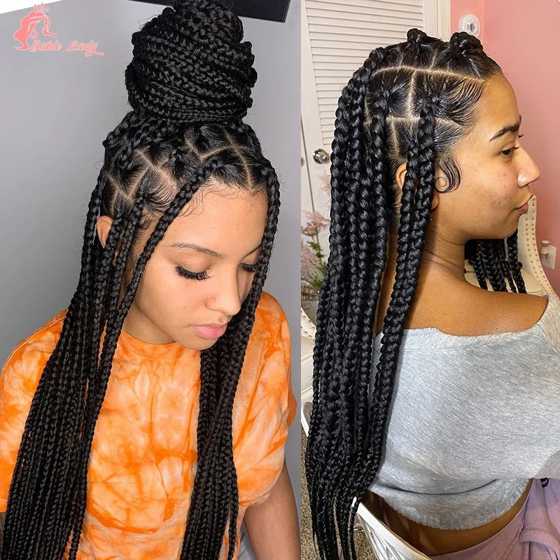 Synthetic Full Lace Wigs Jumbo Box Braids Wig Lace Front Wig Knotless Braids Wig Black Women Long 36“ Cornrows Box Braided Wigs