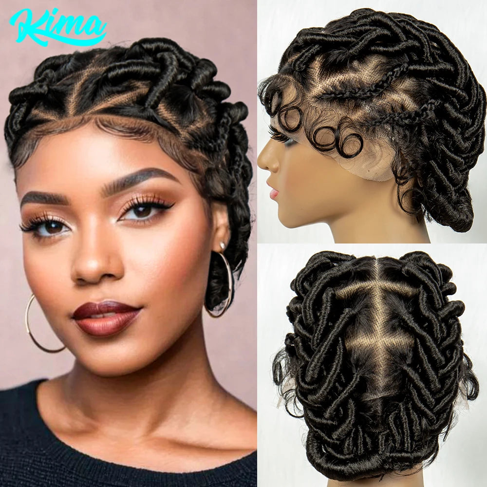 Kima Cornrow Braided Wigs Full Lace Synthetic Knotless  Locs Twisted Wigs Freestyle Expore for Black Women