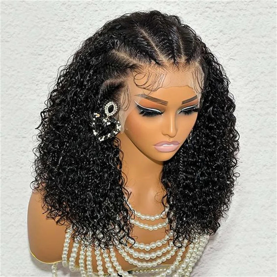 Short Bob Wig Curly Triangle Knotless Box Braided Wigs For Women Half Braided Wig 13X4 Lace Front 100% Human Hair Wigs Sale