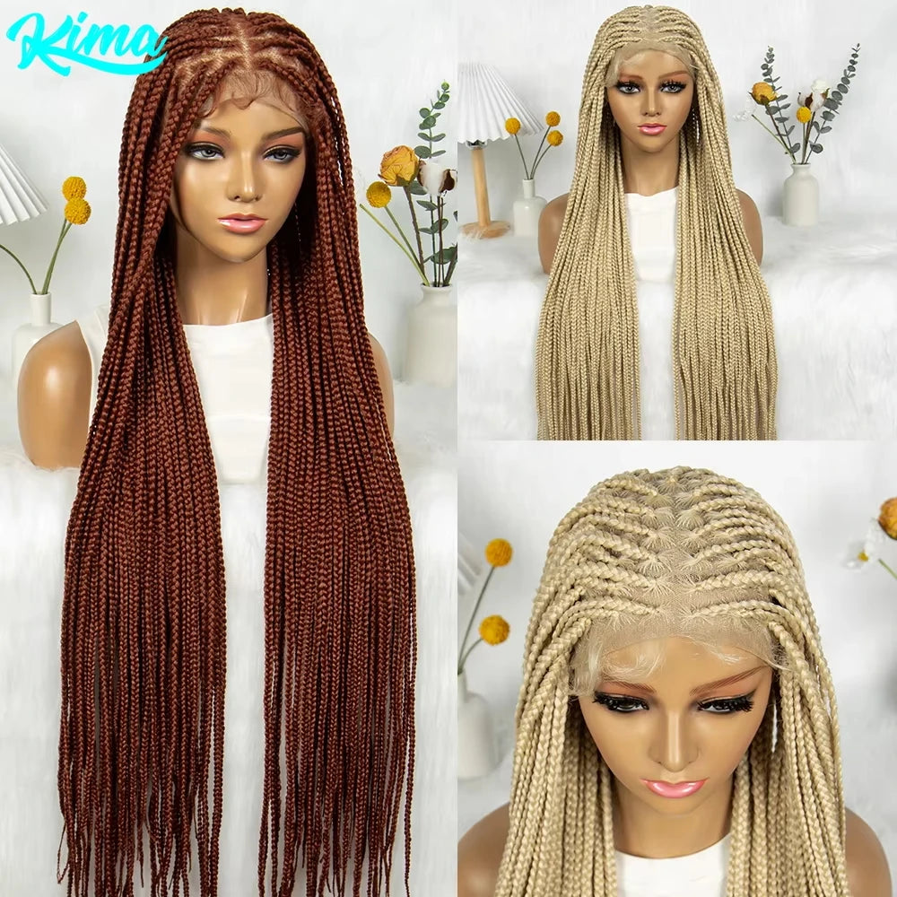 Synthetic Transparent HD Knotless Full Lace Braided Wigs For Black Women Crochet Braid Braiding Hair