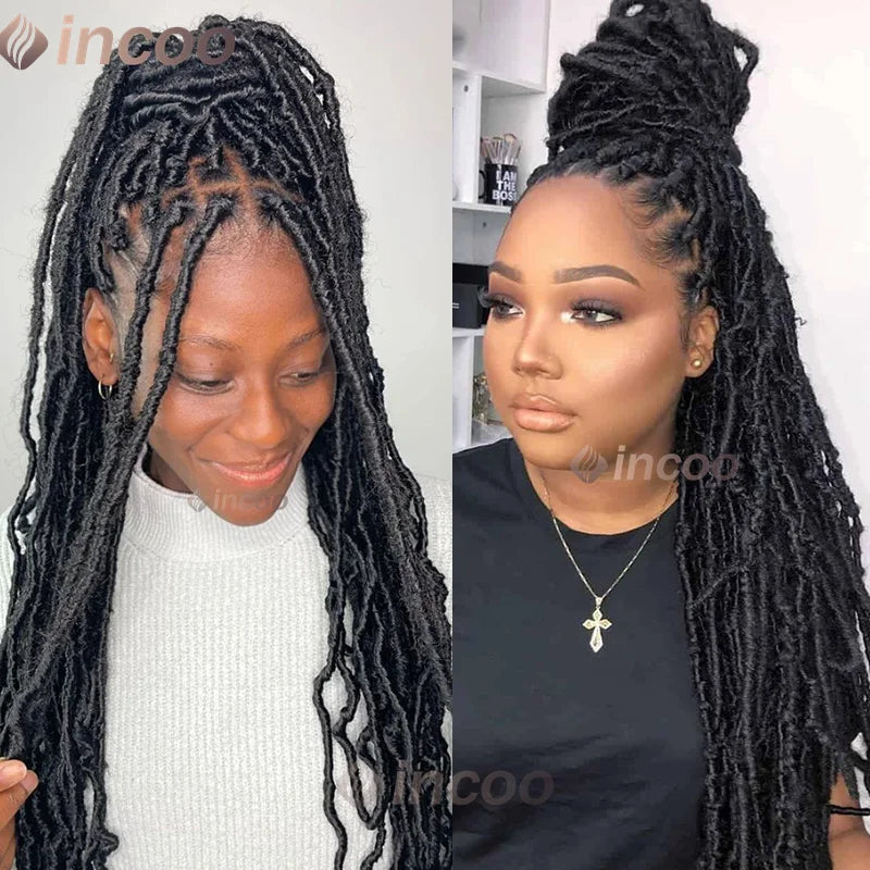 Long 40" Dreadlock Braided Wigs Synthetic Full Lace Front Wigs Butterfly Locs for Black Women Soft Senegalese Twist Braided Wigs