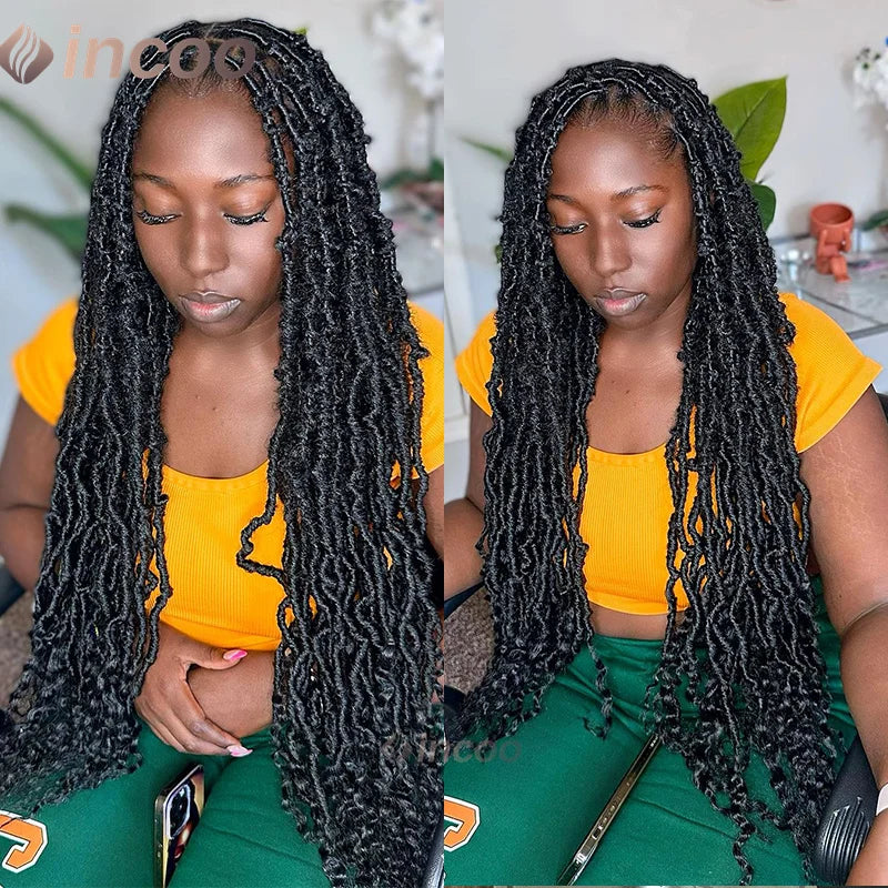 Long 40" Dreadlock Braided Wigs Synthetic Full Lace Front Wigs Butterfly Locs for Black Women Soft Senegalese Twist Braided Wigs