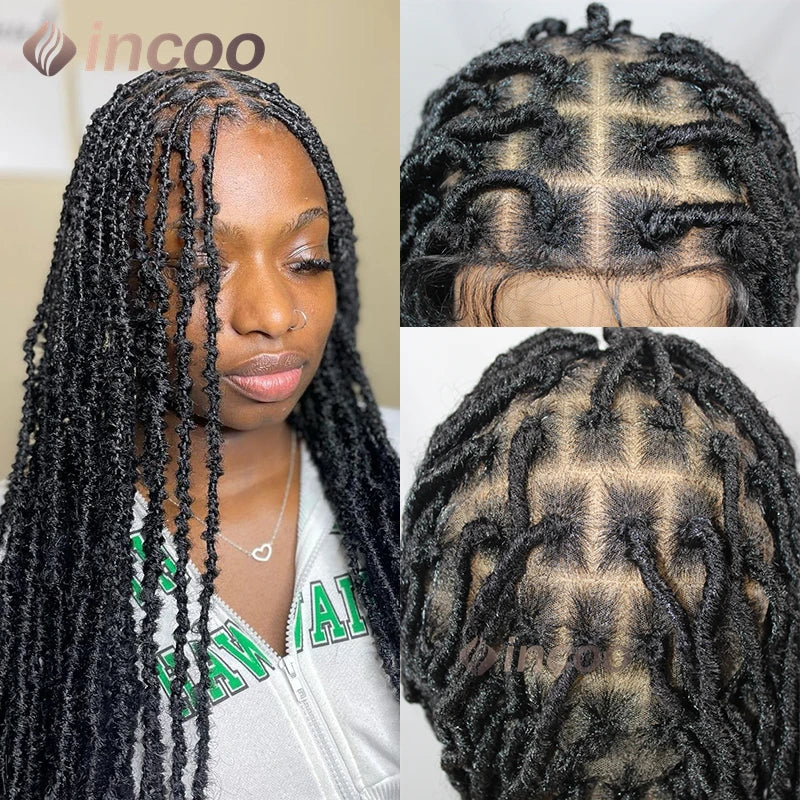 Long 40" Dreadlock Braided Wigs Synthetic Full Lace Front Wigs Butterfly Locs for Black Women Soft Senegalese Twist Braided Wigs