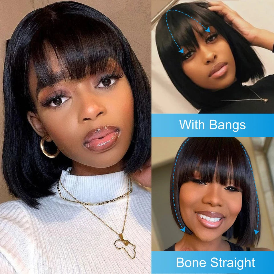 Remy Brazilian Hair Wig: Straight Bob with Bangs